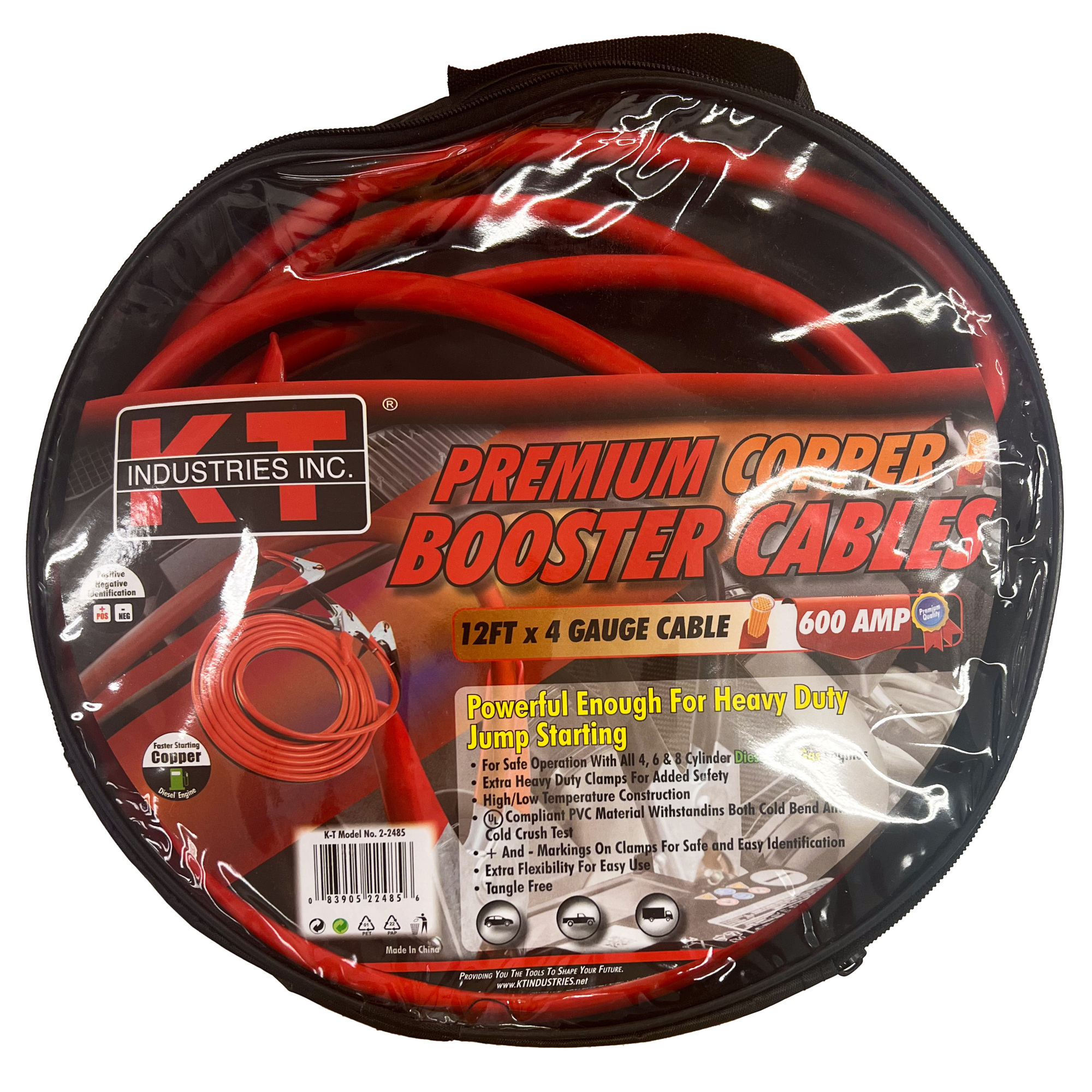 K-T Industries Copper Booster Cable — 12ft., 4-Ga., 600 Amps, Model# 2-2485